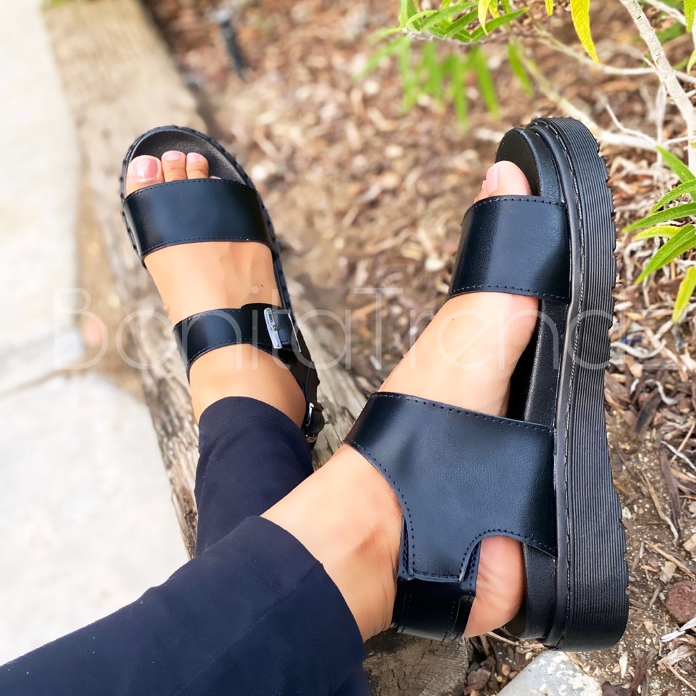 Grunge Vegan Leather Flatform Sandals